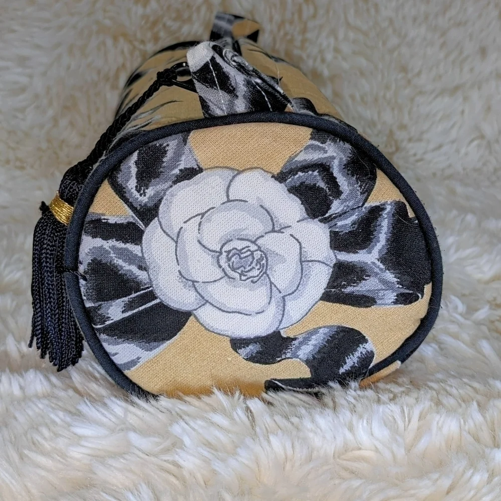 Vintage Chanel Camellia Rose Cosmetic Makeup Bag with Tassel